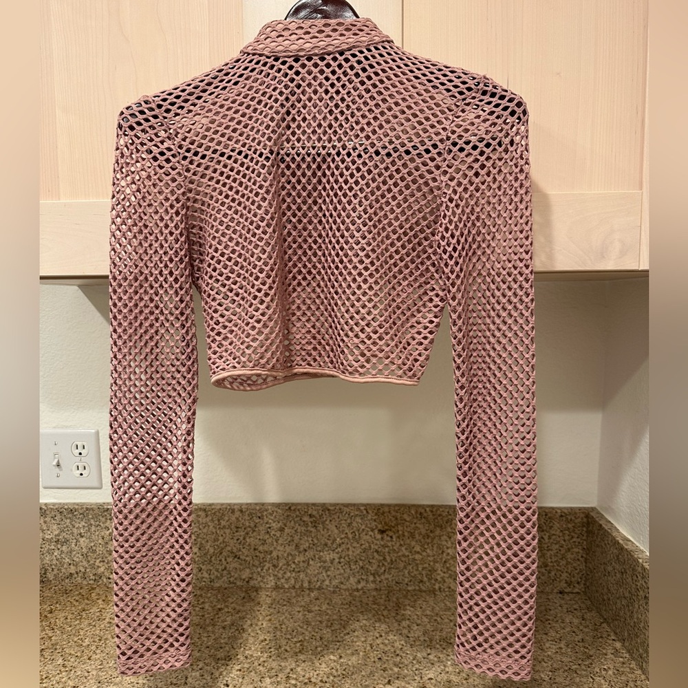 🔥 Unbranded Camel/Tan Fishnet Faux Turtleneck Crop Top Size S